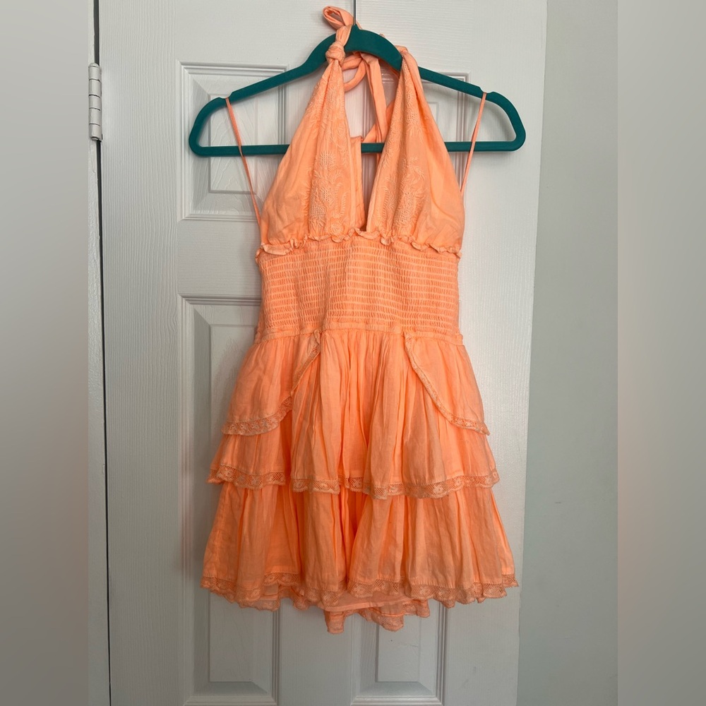 LoveShackFancy Deanna Heritage Halter Mini Dress